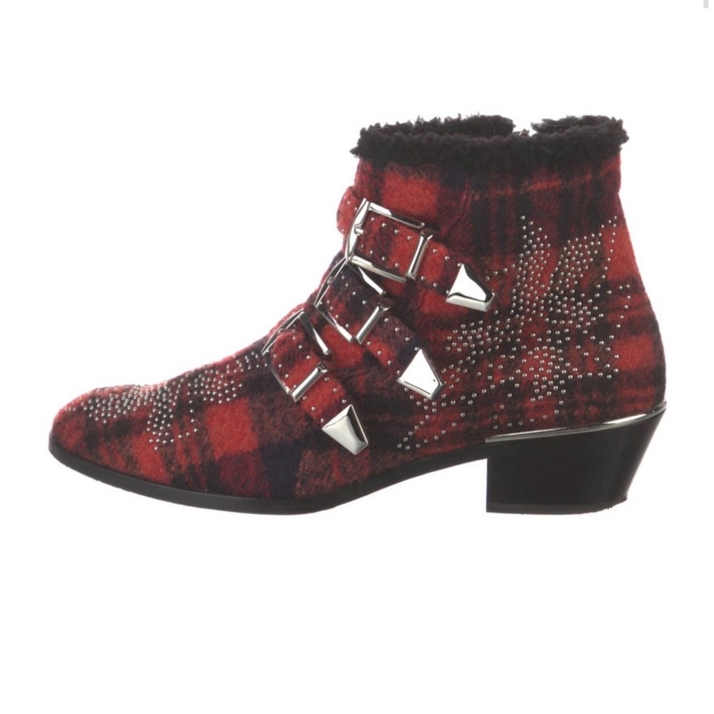 Chloé Wool Plaid Print Western Boots